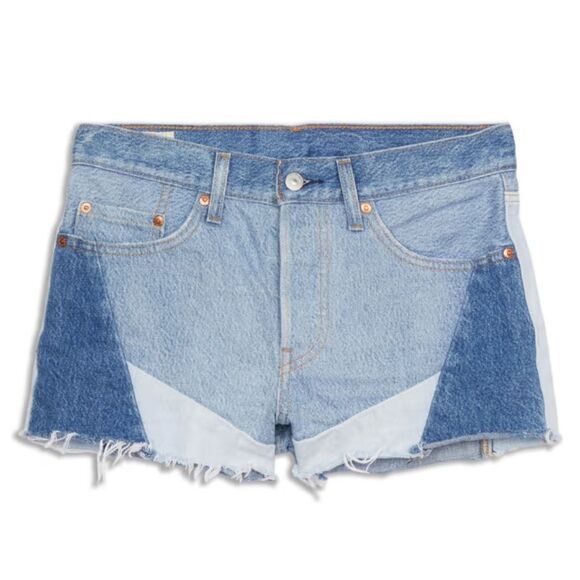 ✨ Levi’s Patchwork 501 Altered Denim Shorts Button Fly 27 - Picture 1 of 12